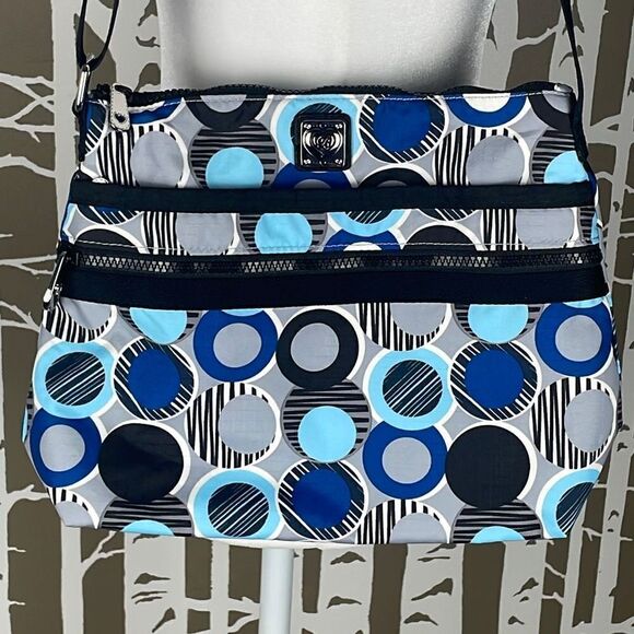 Brighton Dot Print Nylon Crossbody Bag Blue, Black, Gray, White - Picture 2 of 16